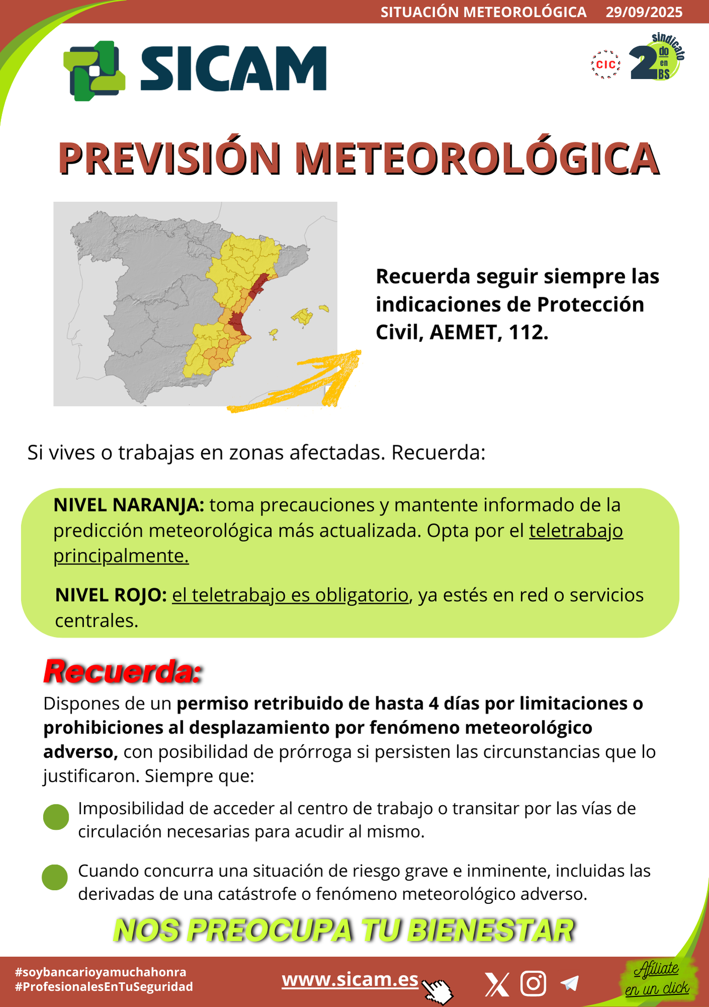 29 septiembre 2025. ALERTA METEOROLÓGICA POR LLUVIAS<br>